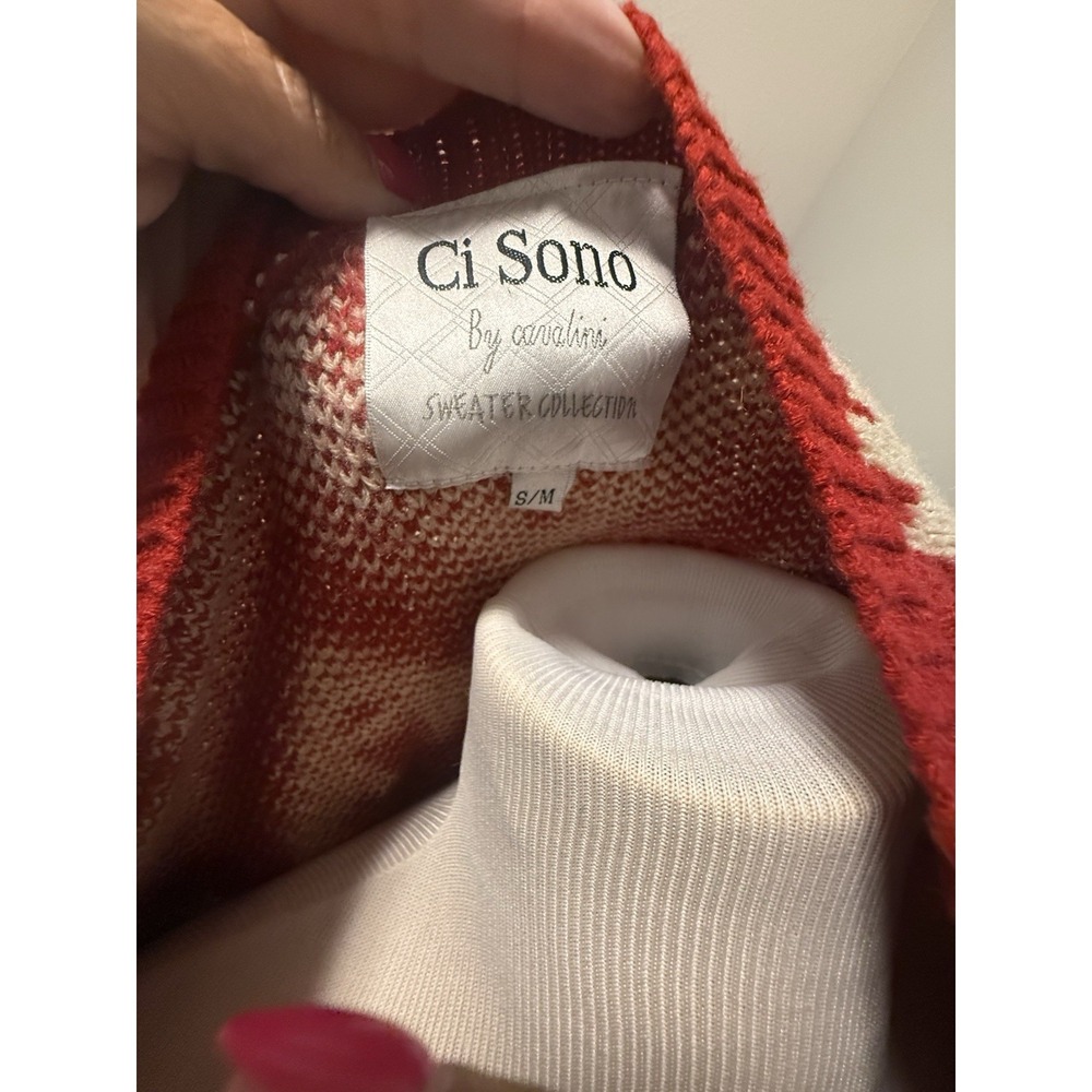 Vintage Ci‎ Sono Cardigan Sweater Womens S/M Red Tribal Aztec Knit Open Front - Picture 3 of 4